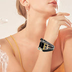 Correa de reloj inteligente multicapa, Apple Watch, piedras naturales y pluma, para mujer, modelo Lyxia