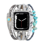 Correa de reloj inteligente multicapa, Apple Watch, piedras naturales y pluma, para mujer, modelo Lyxia