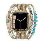 Correa de reloj inteligente multicapa, Apple Watch, piedras naturales y pluma, para mujer, modelo Lyxia