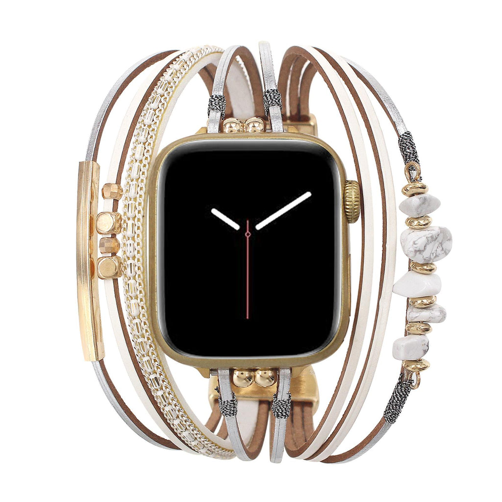 Correa de reloj para mujer con cordones múltiples, detalles dorados y piedras verdes, elegante accesorio de muñeca, Jaonie