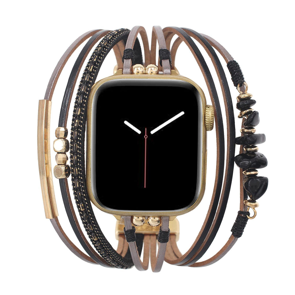 Correa de reloj para mujer con cordones múltiples, detalles dorados y piedras verdes, elegante accesorio de muñeca, Jaonie