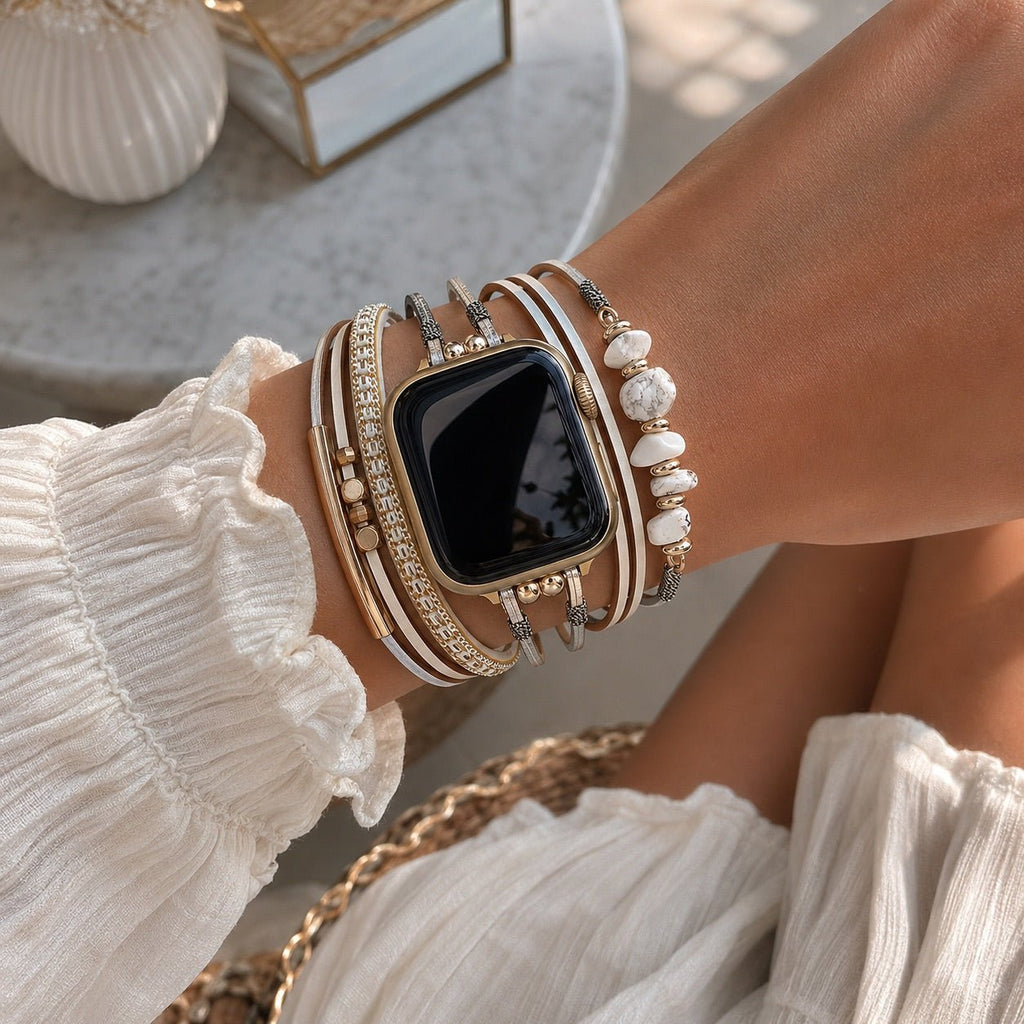 Correa de reloj para mujer con cordones múltiples, detalles dorados y piedras verdes, elegante accesorio de muñeca, Jaonie