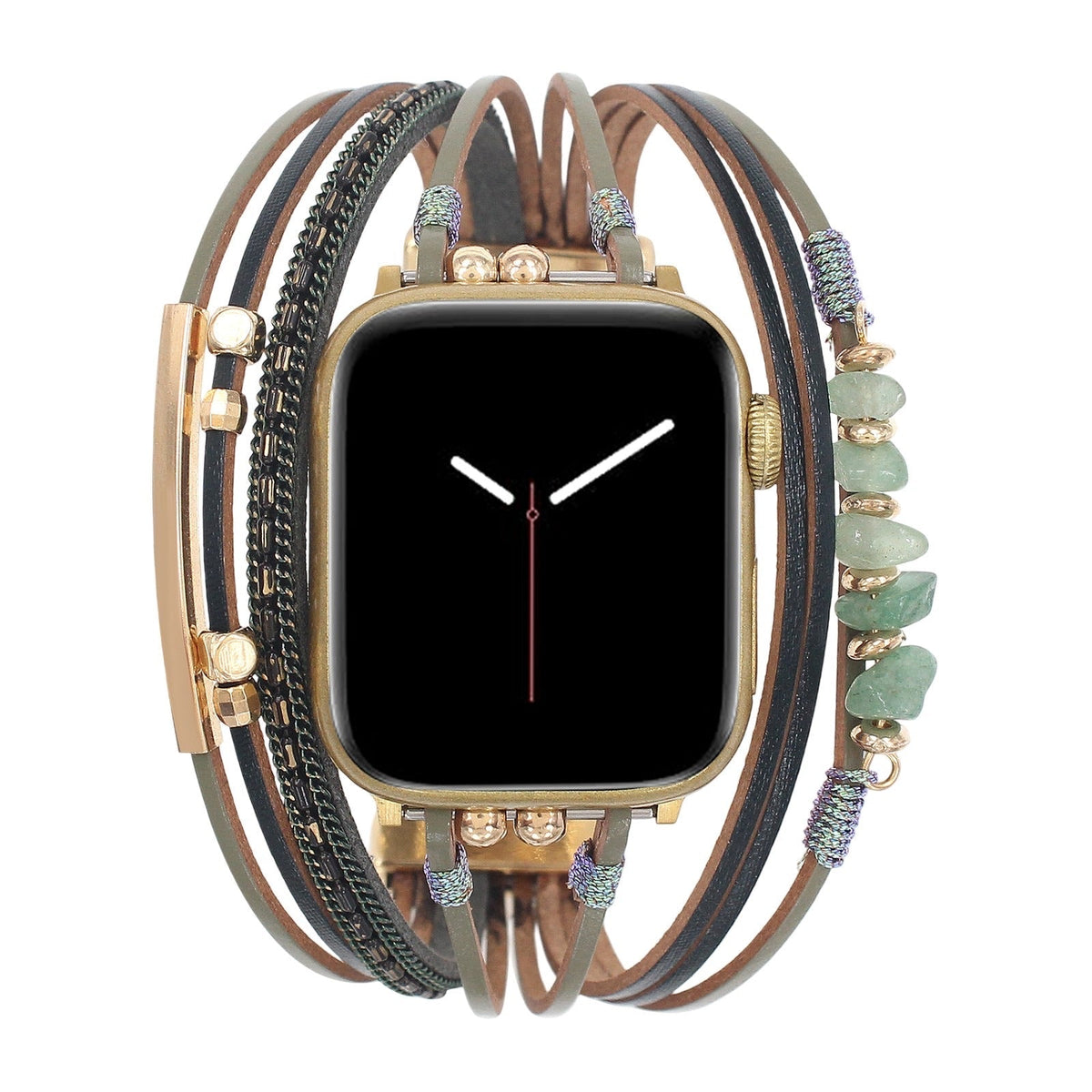 Correa de reloj para mujer con cordones múltiples, detalles dorados y piedras verdes, elegante accesorio de muñeca, Jaonie