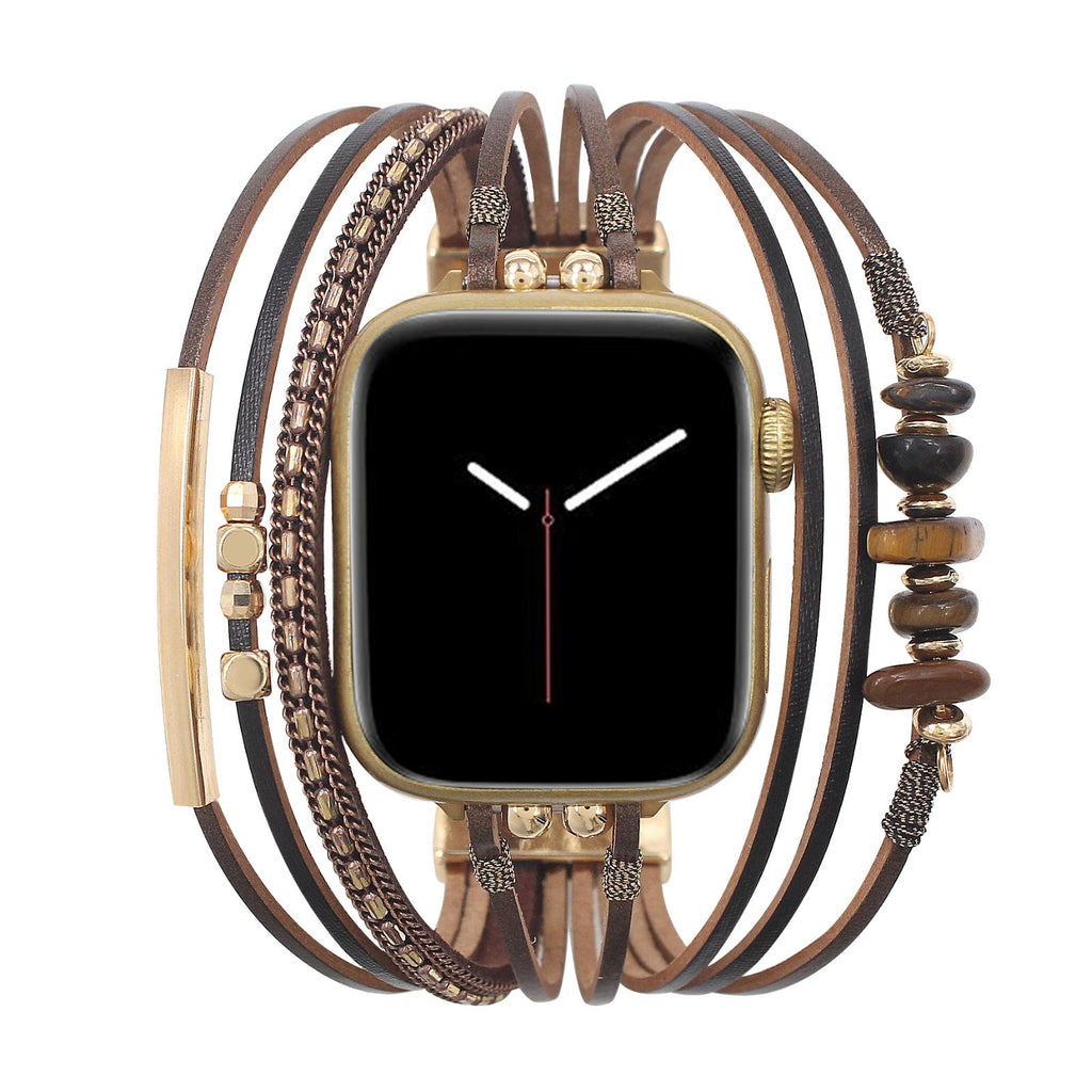 Correa de reloj para mujer con cordones múltiples, detalles dorados y piedras verdes, elegante accesorio de muñeca, Jaonie