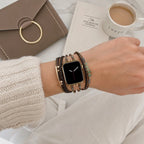 Correa de reloj para mujer con cordones múltiples, detalles dorados y piedras verdes, elegante accesorio de muñeca, Jaonie
