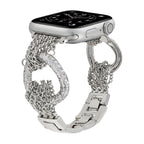 Correa de reloj estilo lujo para Apple Watch, acero inoxidable trenzado, eslabones múltiples, anillos esculpidos brillantes, modelo Dyxie