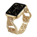 Correa de reloj estilo lujo para Apple Watch, acero inoxidable trenzado, eslabones múltiples, anillos esculpidos brillantes, modelo Dyxie