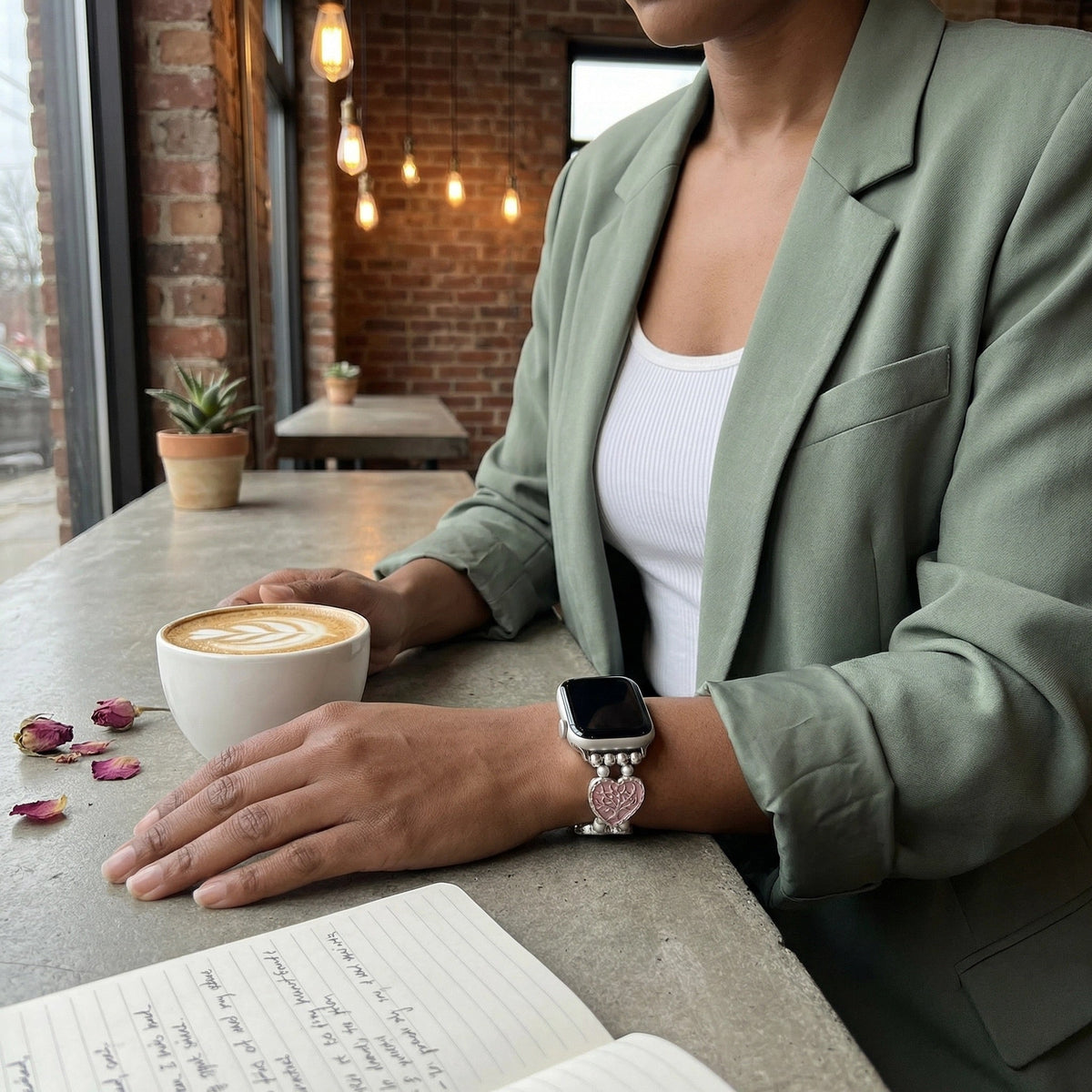 Correa elástica Apple Watch, eslabones de corazón esmaltados con motivo árbol de la vida, modelo Cabra