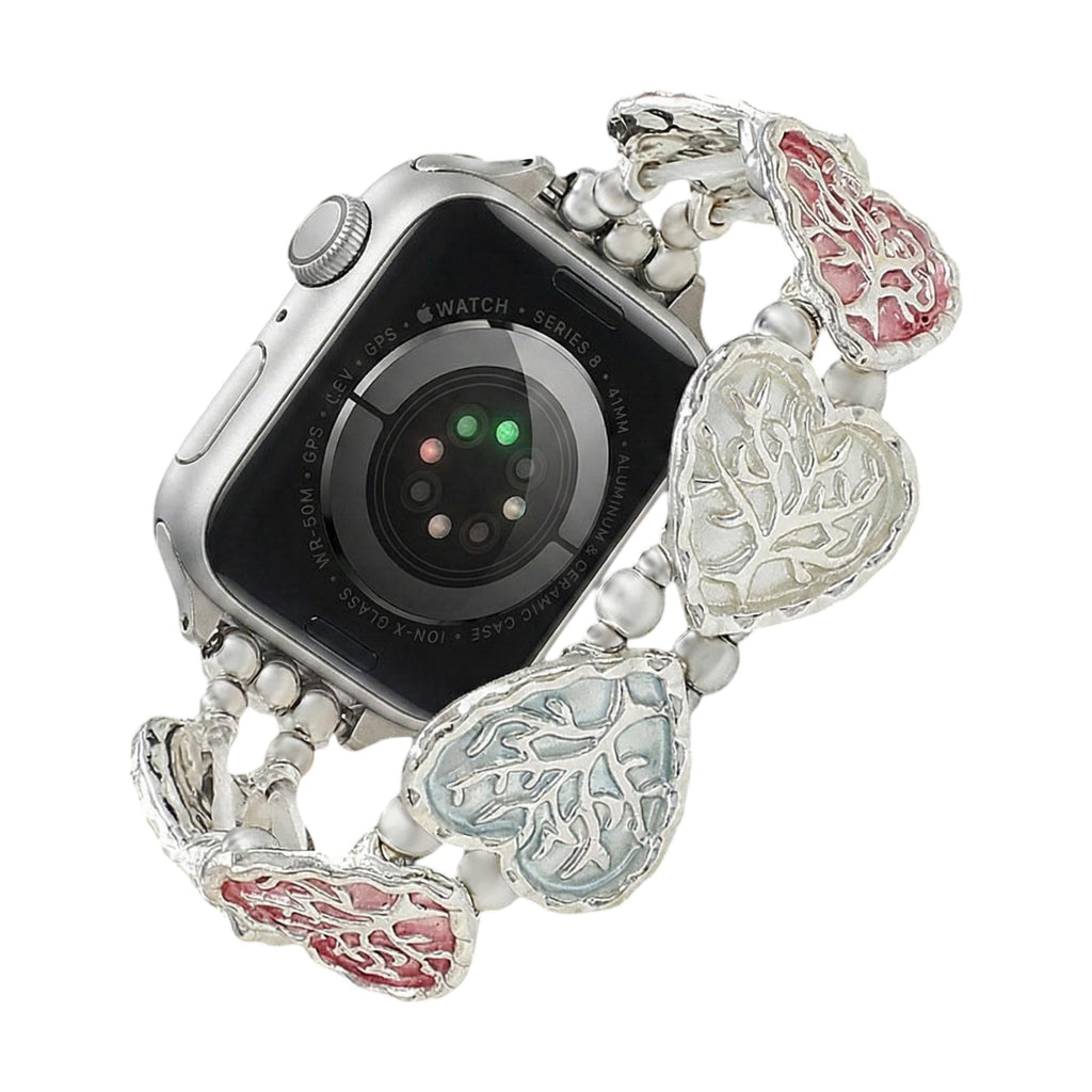 Correa elástica Apple Watch, eslabones de corazón esmaltados con motivo árbol de la vida, modelo Cabra