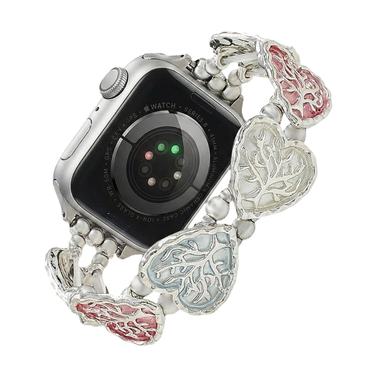 Correa elástica Apple Watch, eslabones de corazón esmaltados con motivo árbol de la vida, modelo Cabra