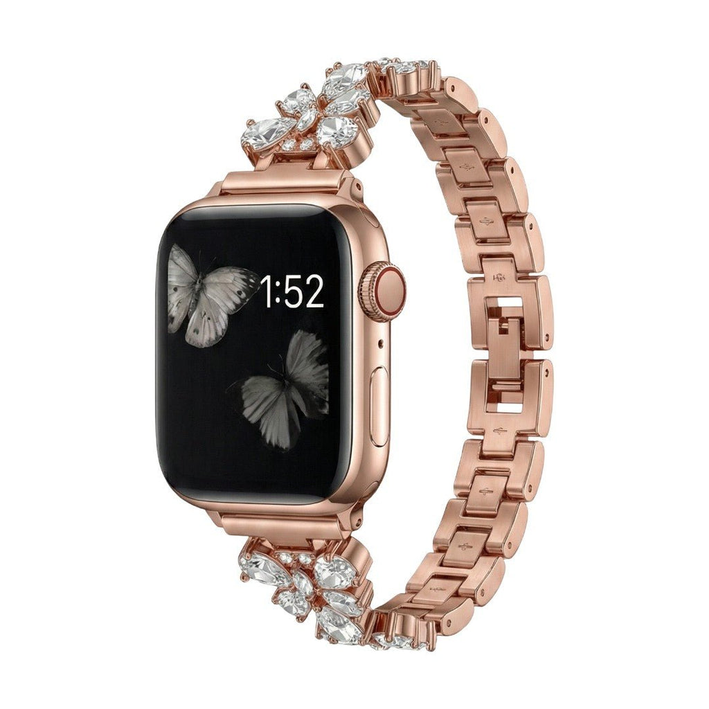 Correa Apple Watch con eslabones mariposa engastados de circonitas, para mujer, modelo Parina