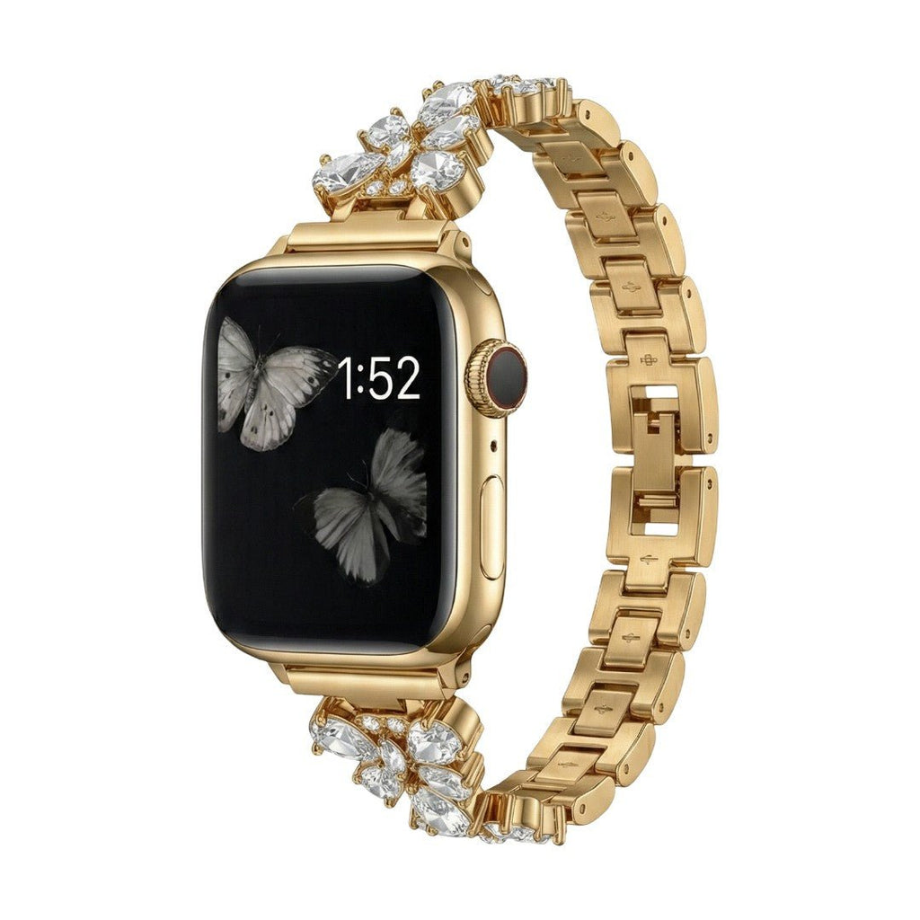 Correa Apple Watch con eslabones mariposa engastados de circonitas, para mujer, modelo Parina