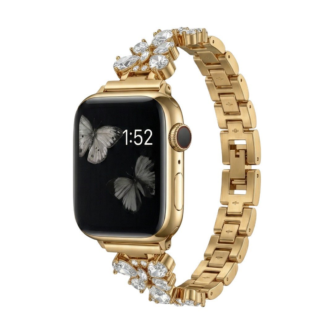 Correa Apple Watch con eslabones mariposa engastados de circonitas, para mujer, modelo Parina