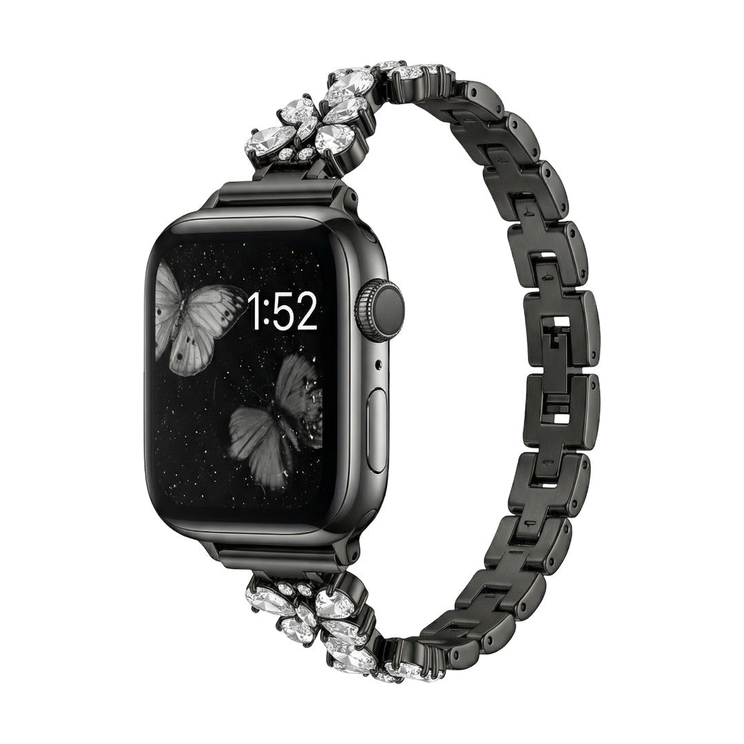 Correa Apple Watch con eslabones mariposa engastados de circonitas, para mujer, modelo Parina
