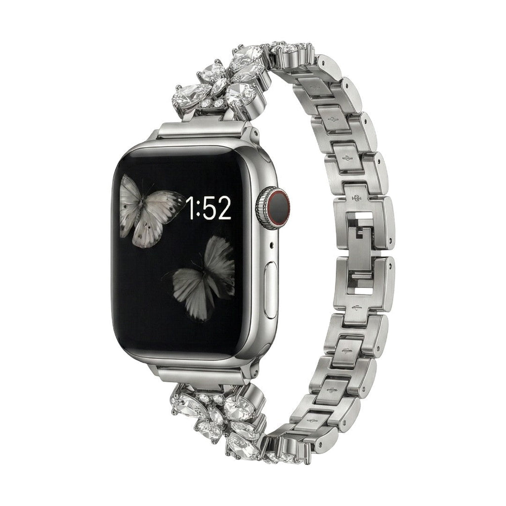Correa Apple Watch con eslabones mariposa engastados de circonitas, para mujer, modelo Parina
