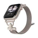 Pulsera de malla para Apple Watch, acero inoxidable con cierre magnético, adorno de cruz con circonita, modelo Aménia