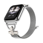 Pulsera de malla para Apple Watch, acero inoxidable con cierre magnético, adorno de cruz con circonita, modelo Aménia