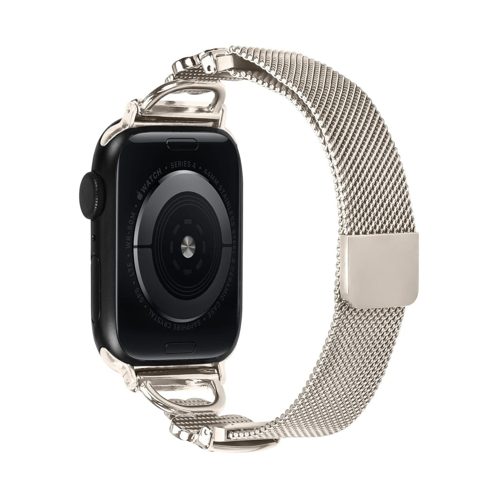 Pulsera de malla para Apple Watch, acero inoxidable con cierre magnético, colgante de trébol engastado en circonita y nácar, modelo Podale