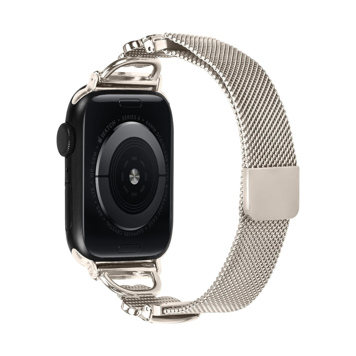 Pulsera de malla para Apple Watch, acero inoxidable con cierre magnético, colgante de trébol engastado en circonita y nácar, modelo Podale