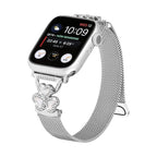 Pulsera de malla para Apple Watch, acero inoxidable con cierre magnético, colgante de trébol engastado en circonita y nácar, modelo Podale