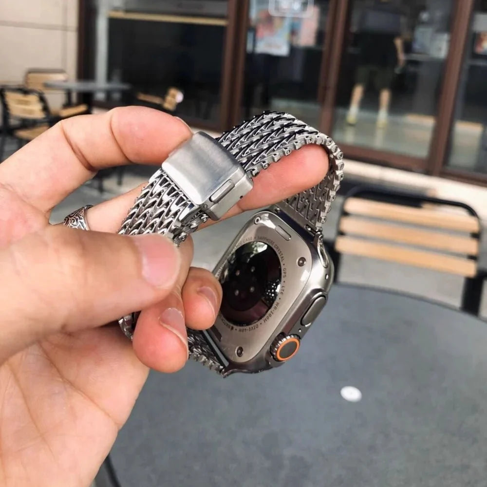 Correa de malla en V gruesa, irrompible, para Apple Watch, ajustable, modelo Forux