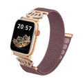 Pulsera de nailón elástico para Apple Watch, conectores de acero inoxidable con motivo de corona engastada en cristales, ajustable y ligera, modelo Irène