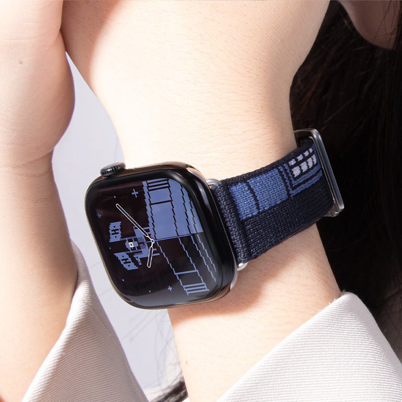 Correa de nylon tejido para Apple Watch, motivo geométrico pixelado, hebilla de espiga, modelo Aréna