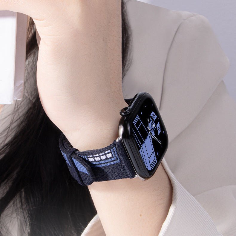 Correa de nylon tejido para Apple Watch, motivo geométrico pixelado, hebilla de espiga, modelo Aréna