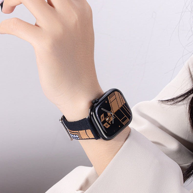 Correa de nylon tejido para Apple Watch, motivo geométrico pixelado, hebilla de espiga, modelo Aréna