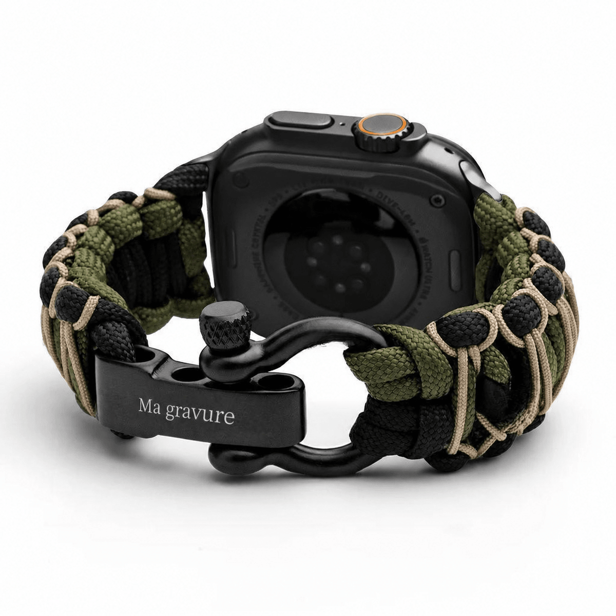 Paracord braided Apple Watch band, steel shackle clasp, for men, Bakari model