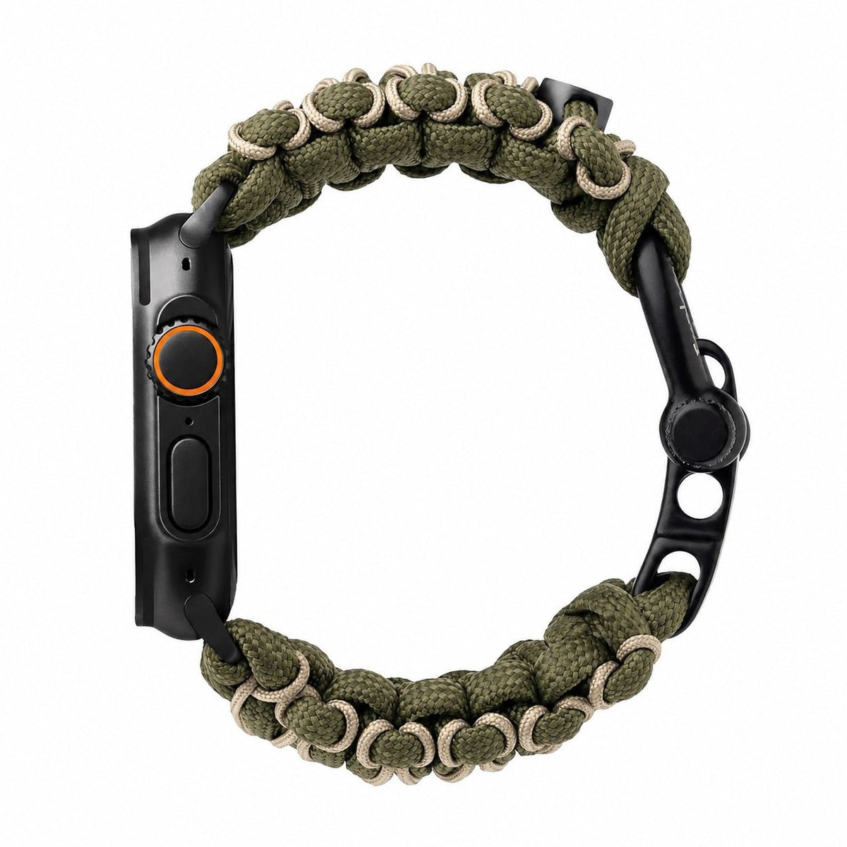 Paracord braided Apple Watch band, steel shackle clasp, for men, Bakari model