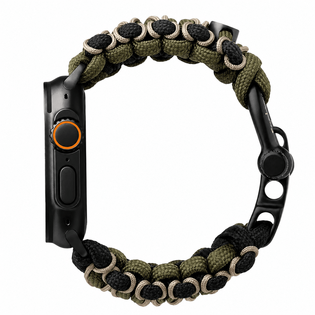 Paracord braided Apple Watch band, steel shackle clasp, for men, Bakari model