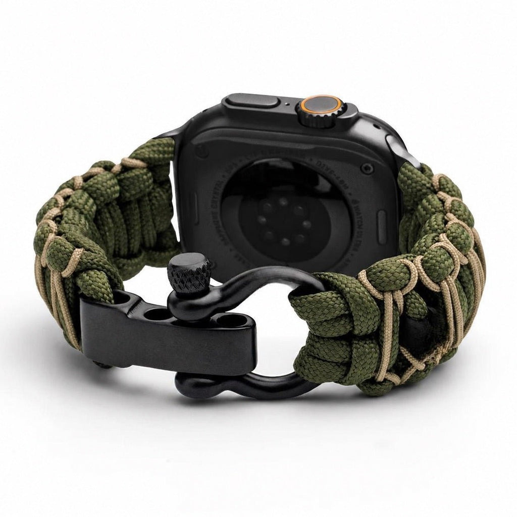 Paracord braided Apple Watch band, steel shackle clasp, for men, Bakari model