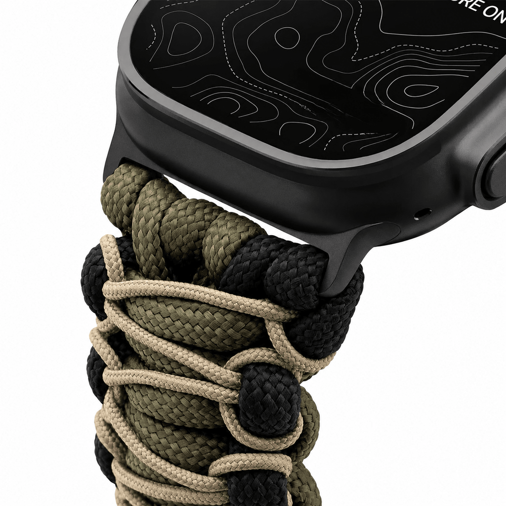 Paracord braided Apple Watch band, steel shackle clasp, for men, Bakari model