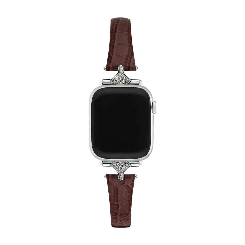 Correa fina para mujer, material sintético efecto cocodrilo, conectores con pedrería brillante, compatible con Apple Watch, elegancia en la muñeca, modelo Crozia