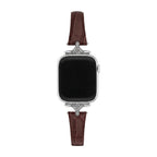 Correa fina para mujer, material sintético efecto cocodrilo, conectores con pedrería brillante, compatible con Apple Watch, elegancia en la muñeca, modelo Crozia