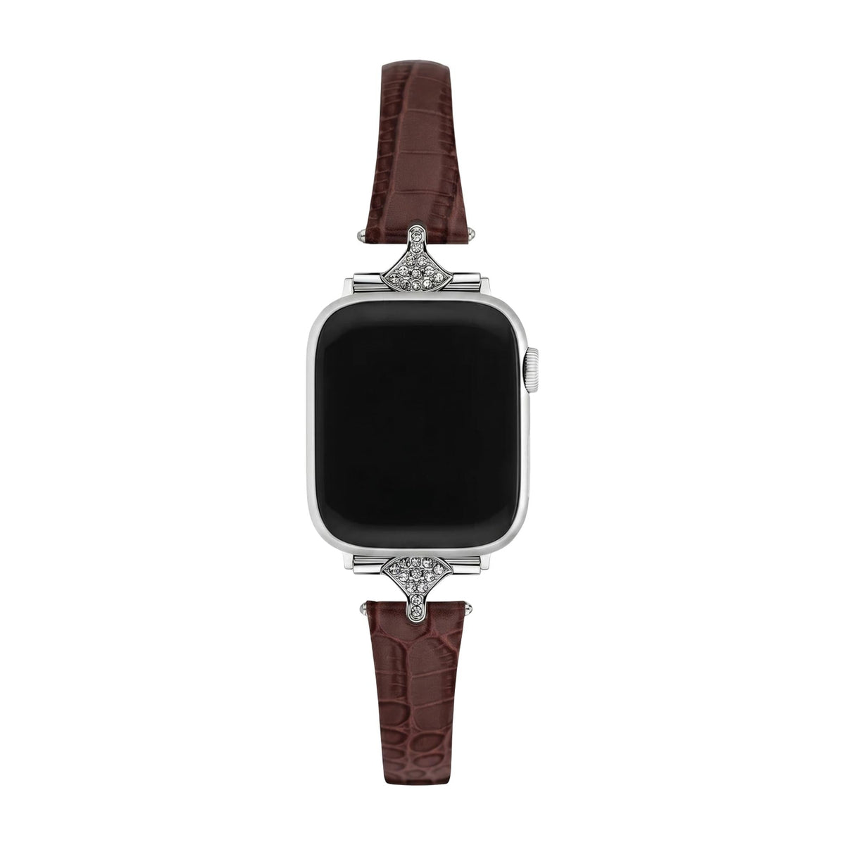 Correa fina para mujer, material sintético efecto cocodrilo, conectores con pedrería brillante, compatible con Apple Watch, elegancia en la muñeca, modelo Crozia