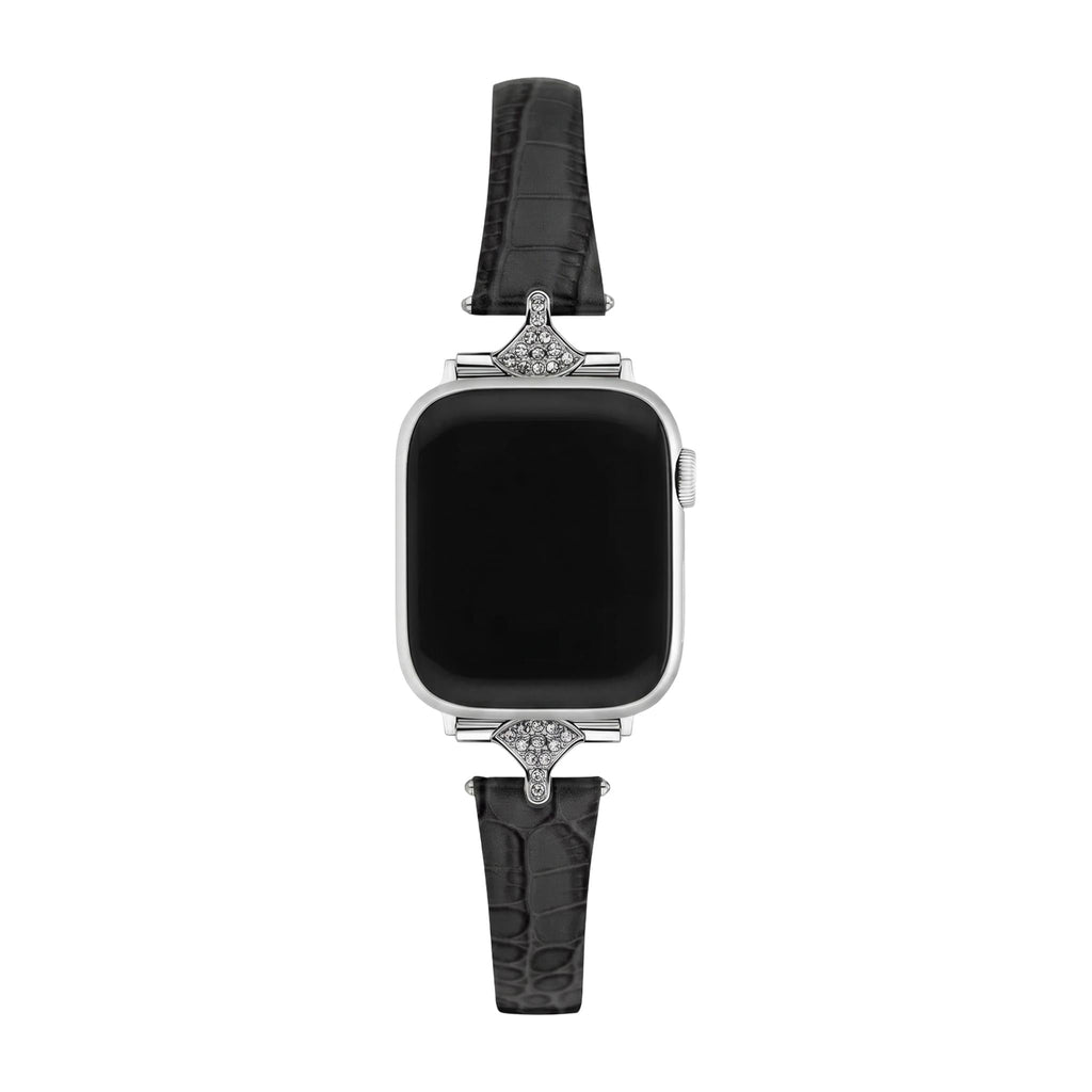 Correa fina para mujer, material sintético efecto cocodrilo, conectores con pedrería brillante, compatible con Apple Watch, elegancia en la muñeca, modelo Crozia