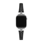 Correa fina para mujer, material sintético efecto cocodrilo, conectores con pedrería brillante, compatible con Apple Watch, elegancia en la muñeca, modelo Crozia