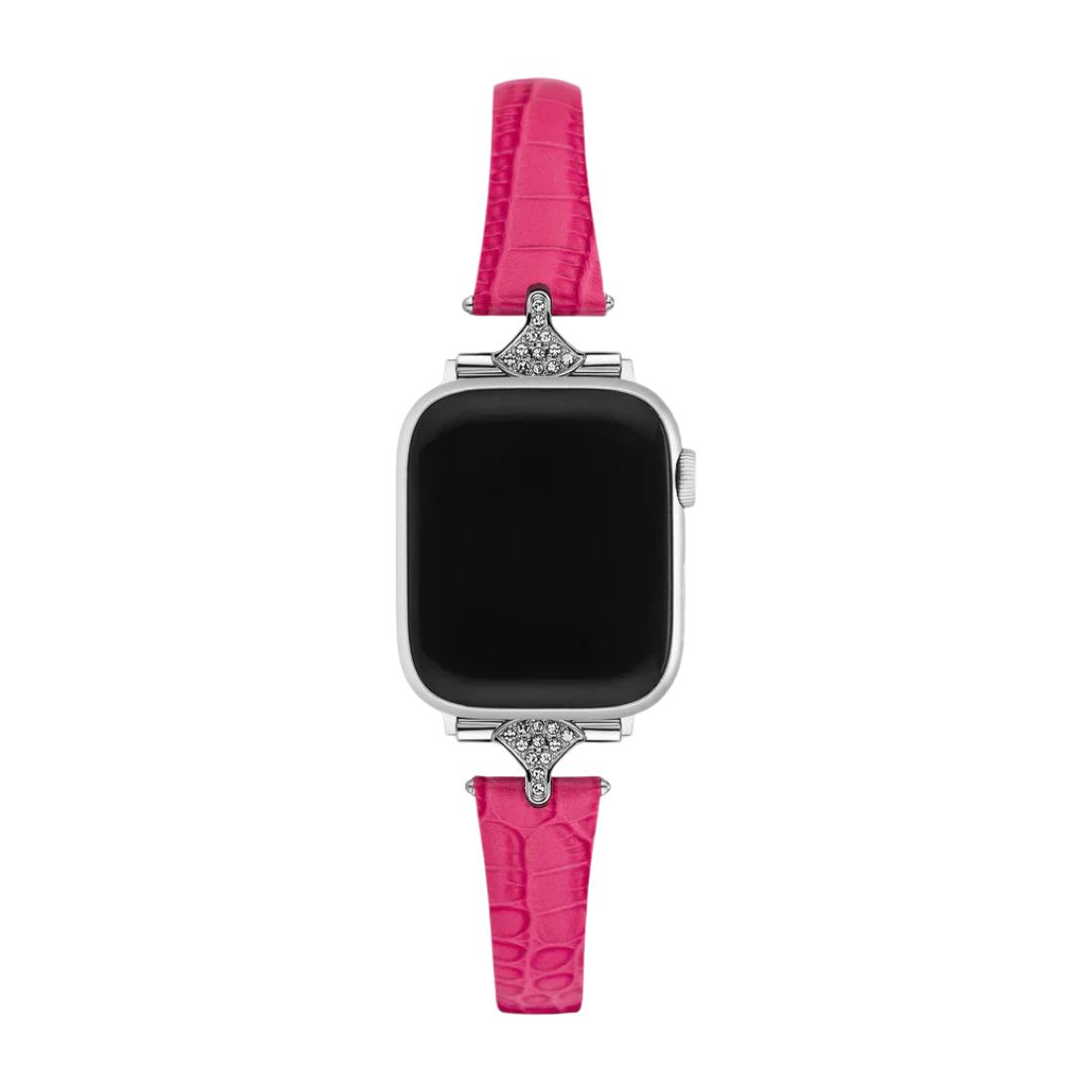 Correa fina para mujer, material sintético efecto cocodrilo, conectores con pedrería brillante, compatible con Apple Watch, elegancia en la muñeca, modelo Crozia
