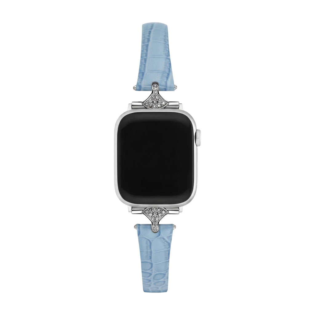 Correa fina para mujer, material sintético efecto cocodrilo, conectores con pedrería brillante, compatible con Apple Watch, elegancia en la muñeca, modelo Crozia