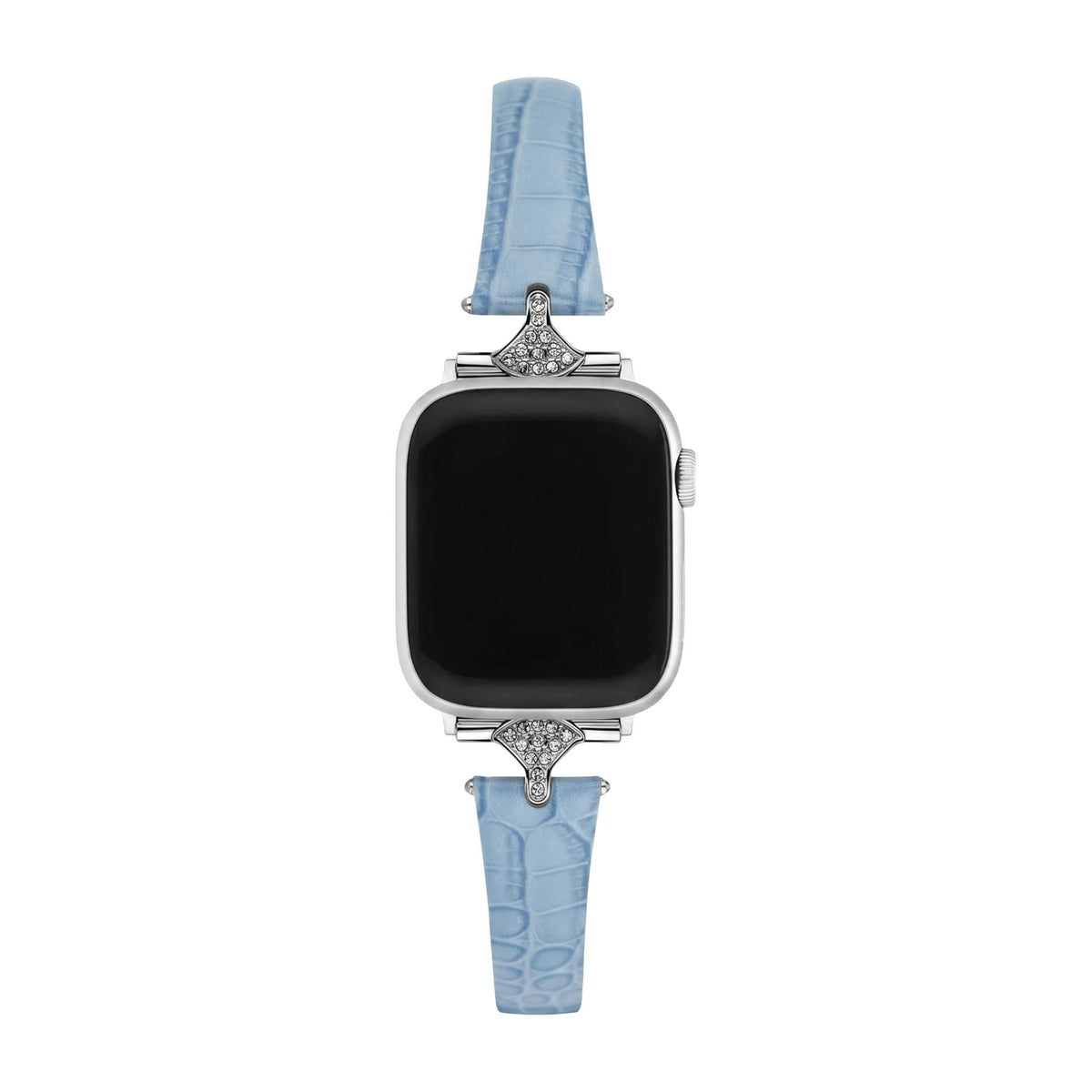 Correa fina para mujer, material sintético efecto cocodrilo, conectores con pedrería brillante, compatible con Apple Watch, elegancia en la muñeca, modelo Crozia
