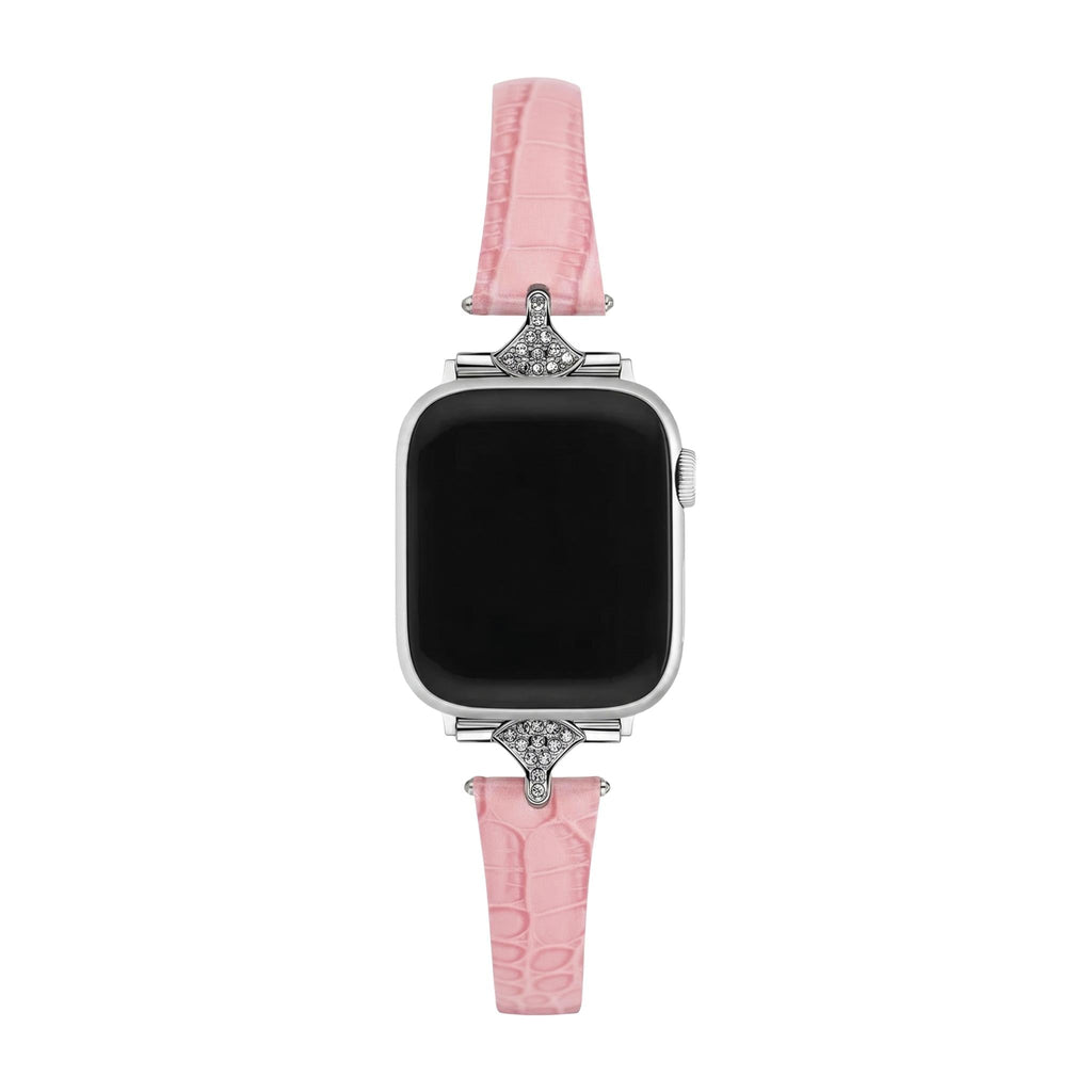 Correa fina para mujer, material sintético efecto cocodrilo, conectores con pedrería brillante, compatible con Apple Watch, elegancia en la muñeca, modelo Crozia