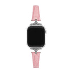 Correa fina para mujer, material sintético efecto cocodrilo, conectores con pedrería brillante, compatible con Apple Watch, elegancia en la muñeca, modelo Crozia