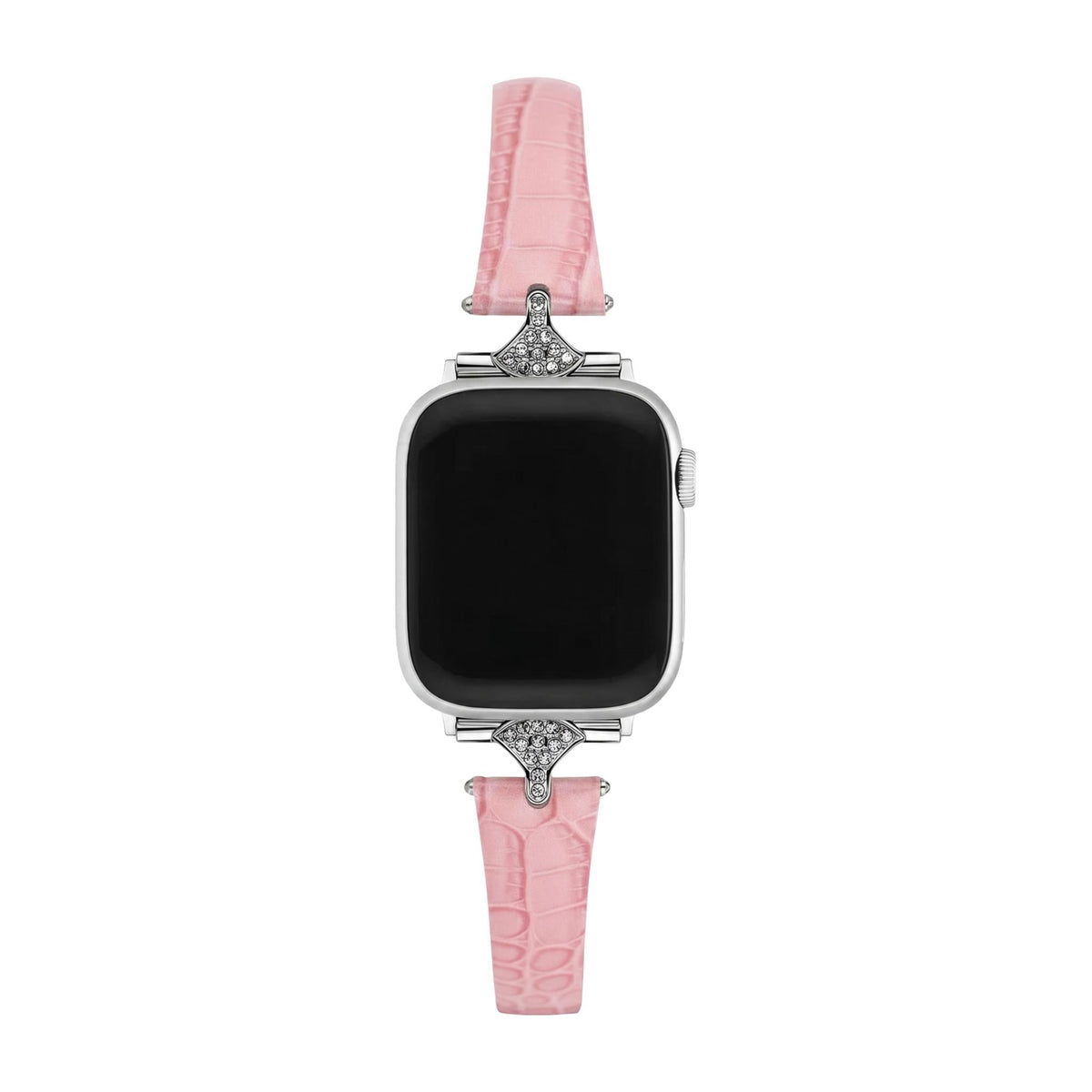 Correa fina para mujer, material sintético efecto cocodrilo, conectores con pedrería brillante, compatible con Apple Watch, elegancia en la muñeca, modelo Crozia