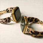 Correa leopardo para Apple Watch, estilo atrevido, acabados dorados brillantes y textura efecto pelo, modelo Keisha