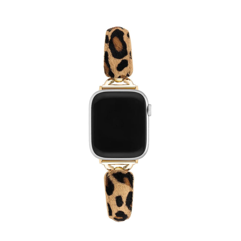 Correa leopardo para Apple Watch, estilo atrevido, acabados dorados brillantes y textura efecto pelo, modelo Keisha