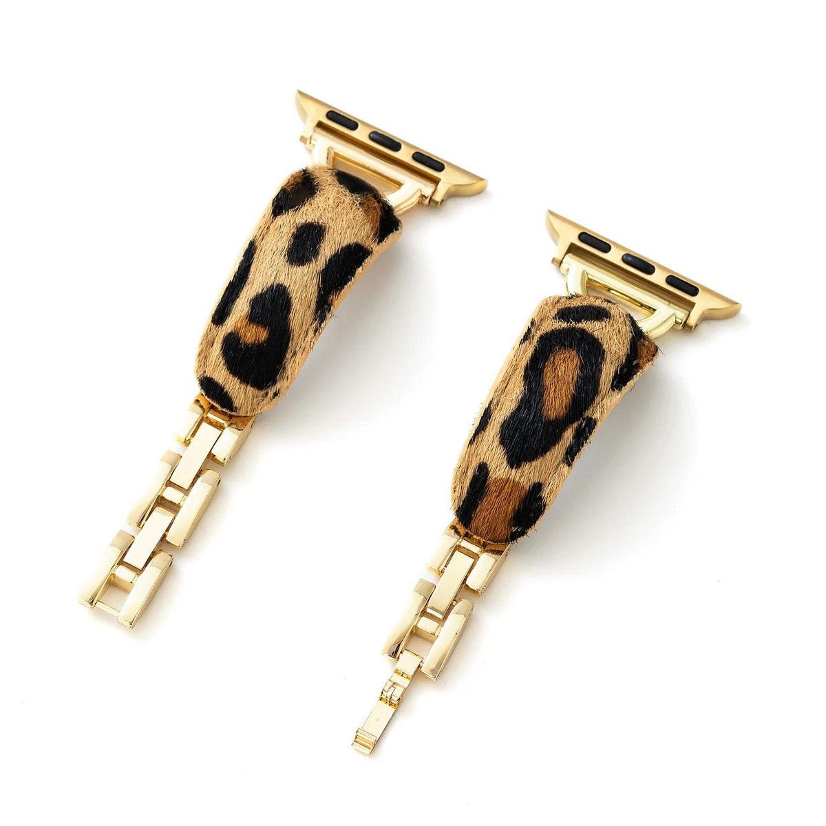Correa leopardo para Apple Watch, estilo atrevido, acabados dorados brillantes y textura efecto pelo, modelo Keisha