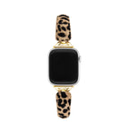 Correa leopardo para Apple Watch, estilo atrevido, acabados dorados brillantes y textura efecto pelo, modelo Keisha