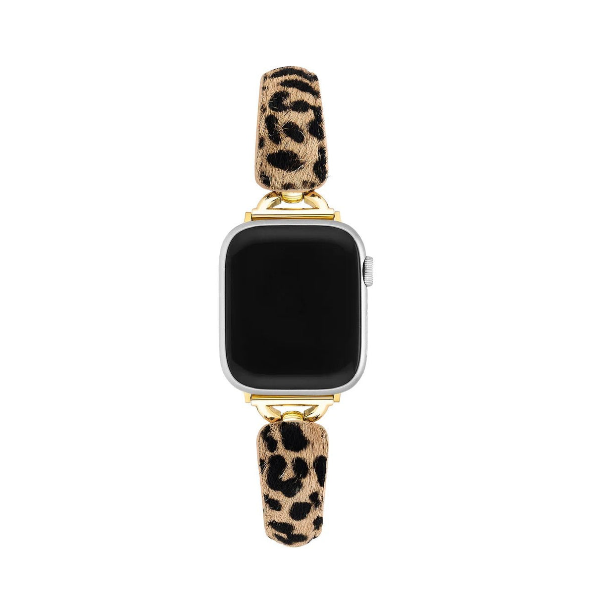 Correa leopardo para Apple Watch, estilo atrevido, acabados dorados brillantes y textura efecto pelo, modelo Keisha